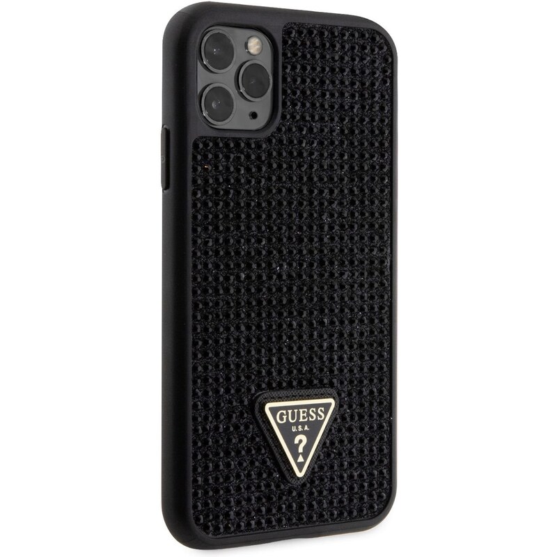 Ochranný kryt pro iPhone 11 Pro - Guess, Rhinestones Triangle Metal Logo Black