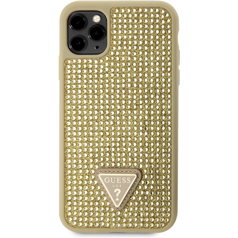 Ochranný kryt pro iPhone 11 Pro - Guess, Rhinestones Triangle Metal Logo Gold