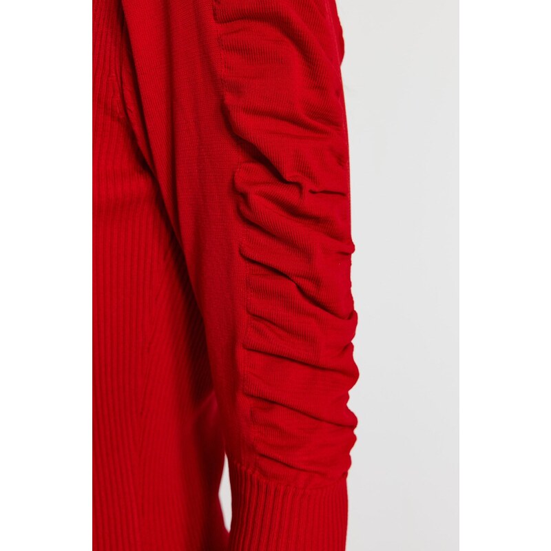 Trendyol Red Mini Knitwear Turtleneck Sleeve Shirring Detailed Dress