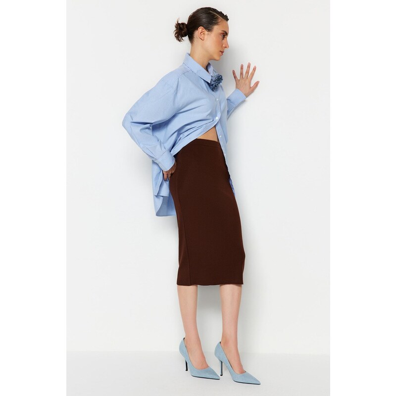 Trendyol Brown Midi Pencil Knitwear Skirt