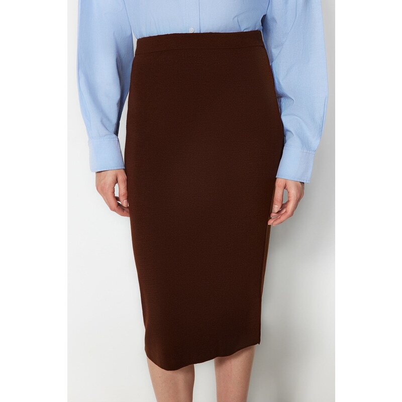 Trendyol Brown Midi Pencil Knitwear Skirt