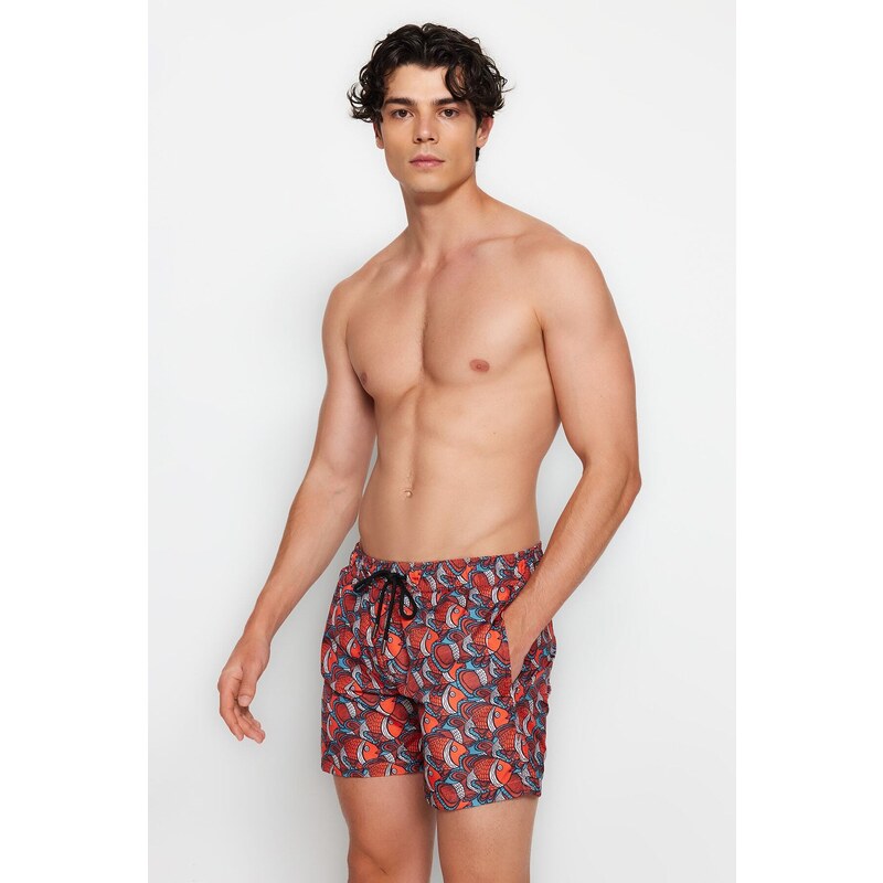 Trendyol Men's Multicolored Fish Printed Standard Size Swimwear Marine Shorts