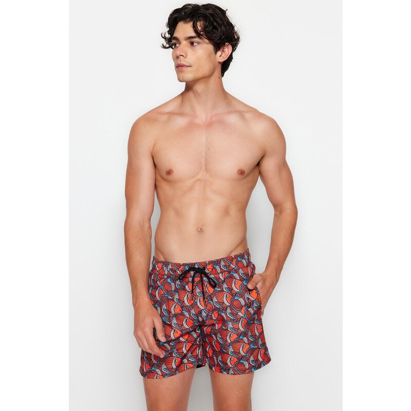 Trendyol Men's Multicolored Fish Printed Standard Size Swimwear Marine Shorts