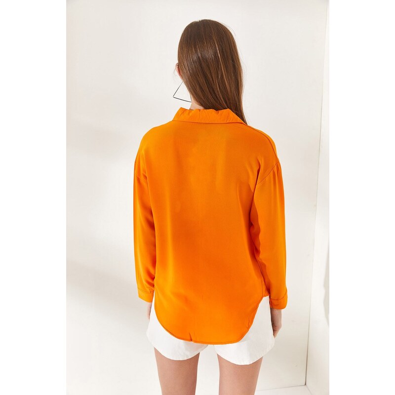 Olalook Women's Orange One Pocket Woven Viscose Shirt