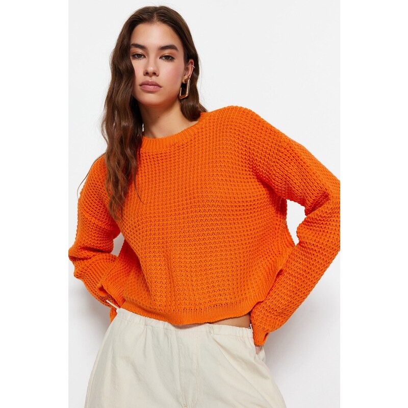 Trendyol Orange Crop pletený svetr