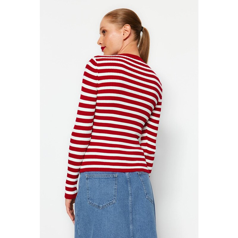 Trendyol Dark Red Basic Striped Knitwear Sweater