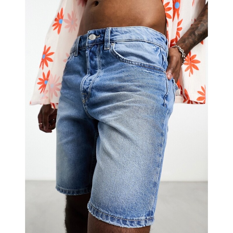 ONLY & SONS loose fit denim shorts in mid blue