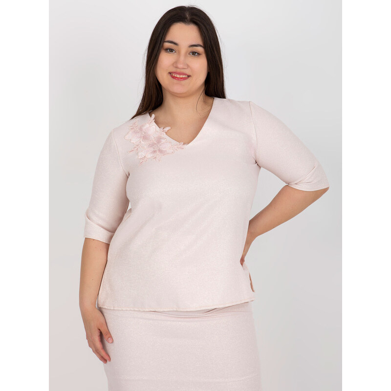 Fashionhunters Světle růžová dámská halenka plus size ze sady