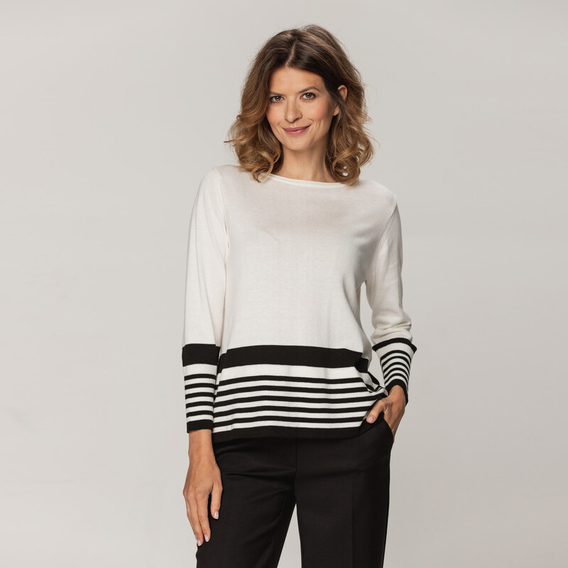 Willsoor Dámský pletený svetr smetanové barvy s kontrastními černými prvky 15241