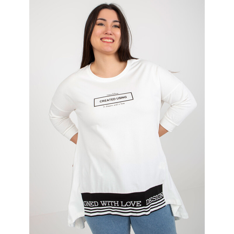 Fashionhunters Ecru mikina plus size tunika s 3/4 rukávem