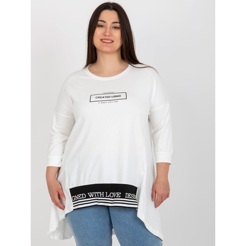 Fashionhunters Ecru mikina plus size tunika s 3/4 rukávem