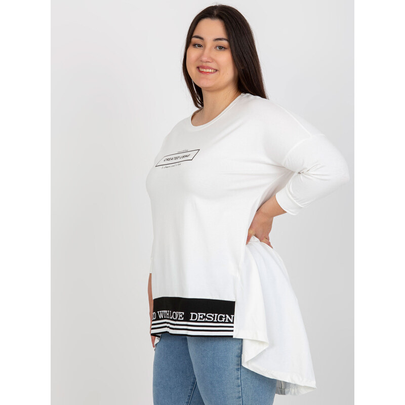 Fashionhunters Ecru mikina plus size tunika s 3/4 rukávem