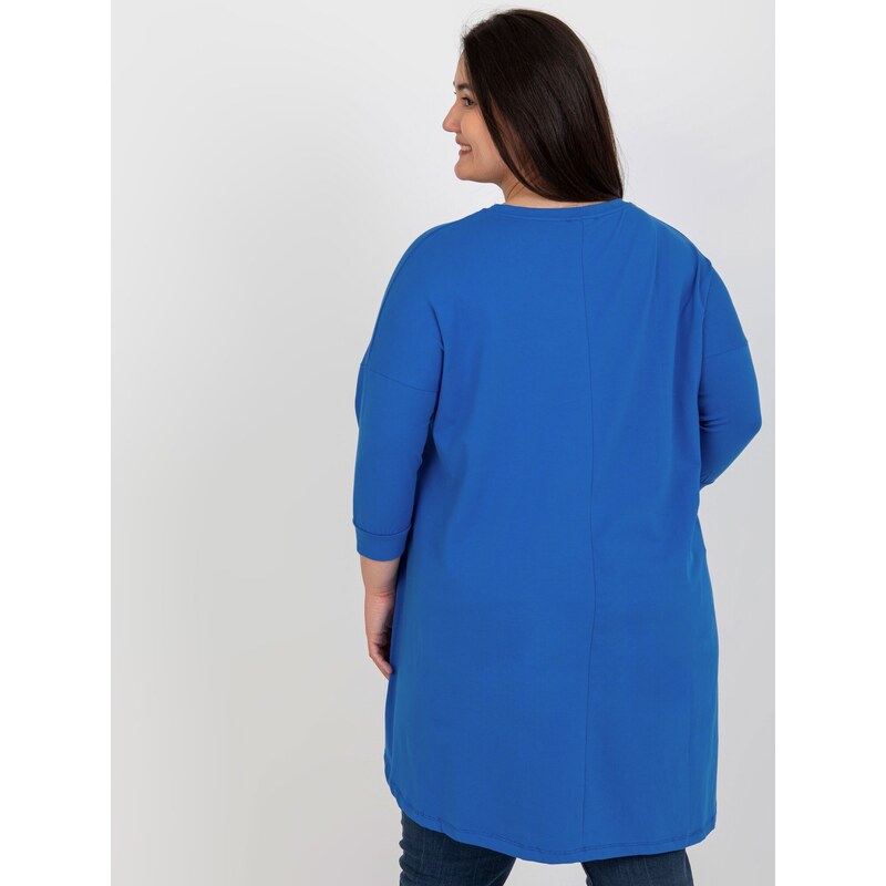 Fashionhunters Tmavě modrá asymetrická plus size tunika
