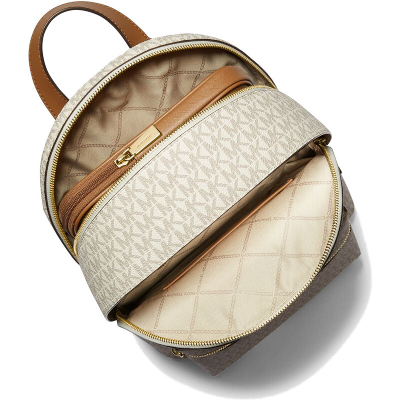 Michael Kors Batoh Sally Medium 2-In-1 Logo and Faux Leather Backpack Vanilla Acorn