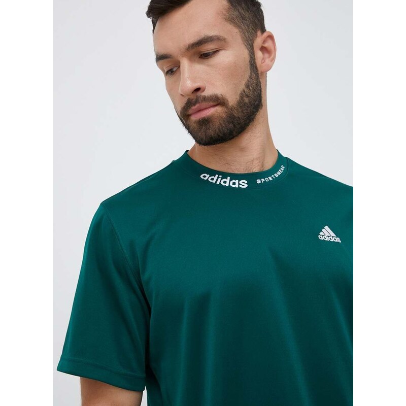 Bavlněné tričko adidas zelená barva, s aplikací
