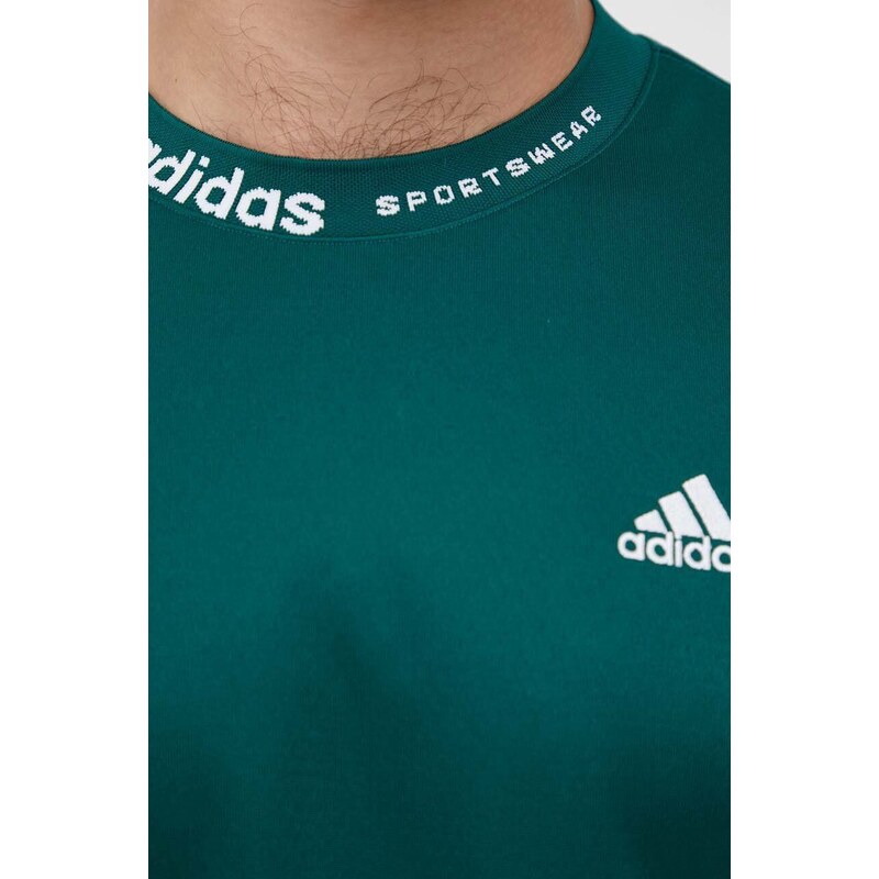 Bavlněné tričko adidas zelená barva, s aplikací