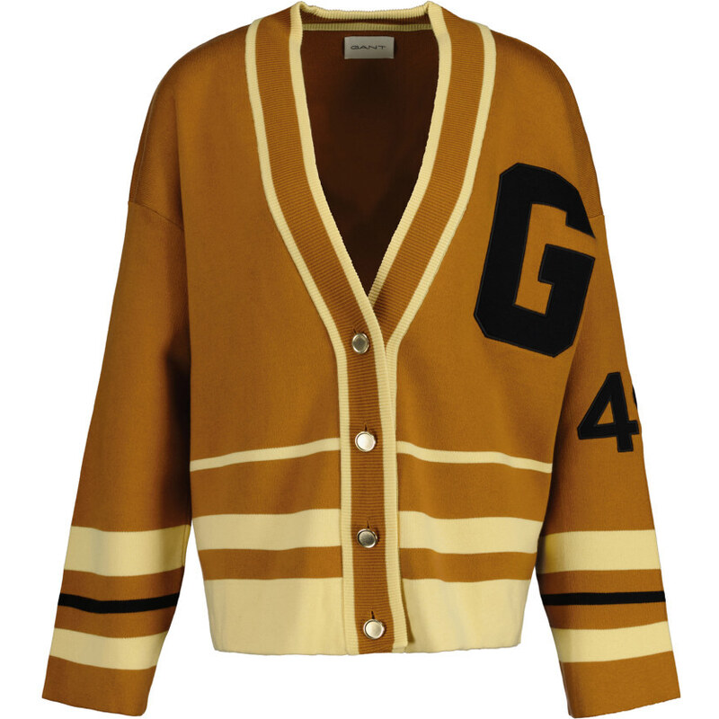 SVETR GANT VARSITY V-NECK CARDIGAN hnědá XS