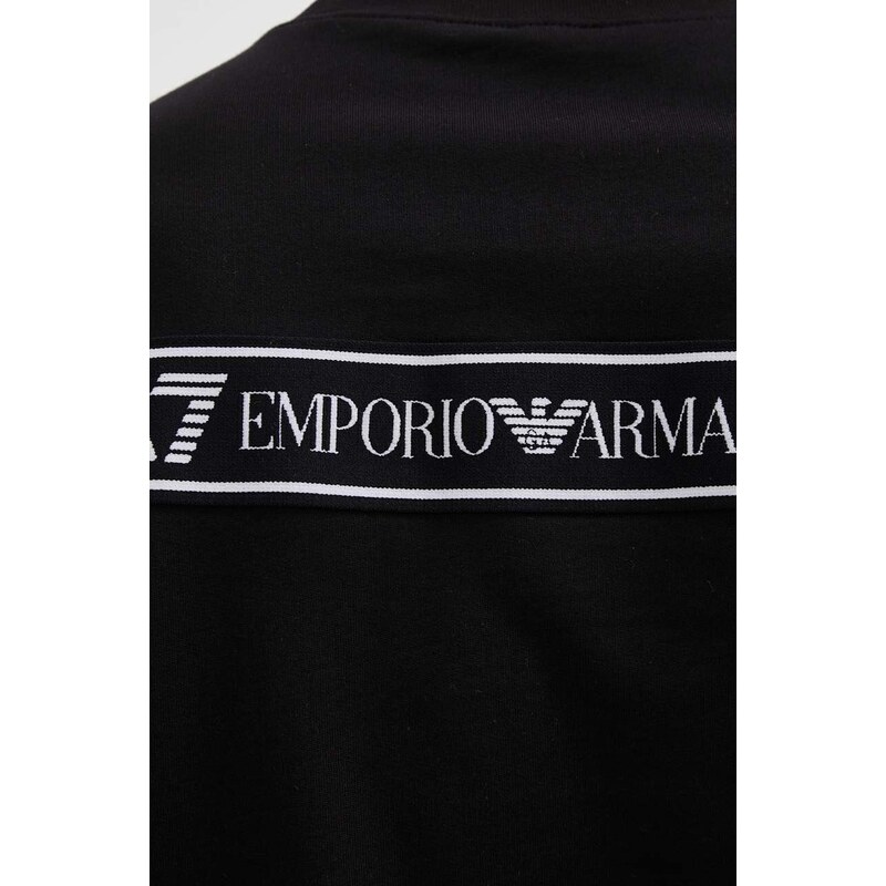 Bavlněná mikina EA7 Emporio Armani pánská, černá barva, s aplikací