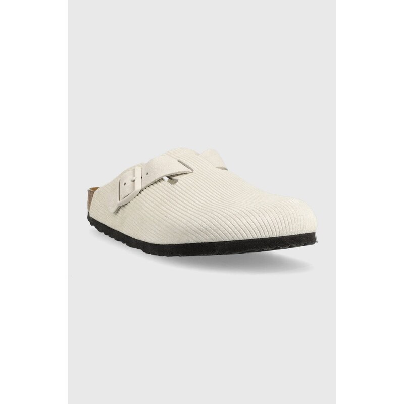 Semišové pantofle Birkenstock Boston dámské, šedá barva, 1025270