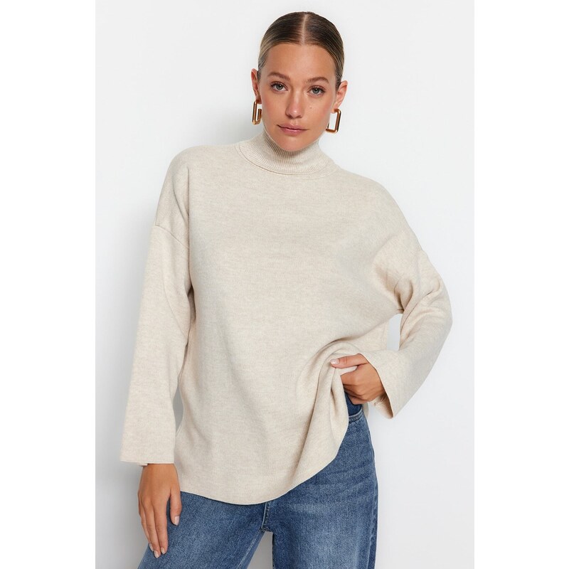 Trendyol Stone Wide Fit Základní oversize pletený svetr