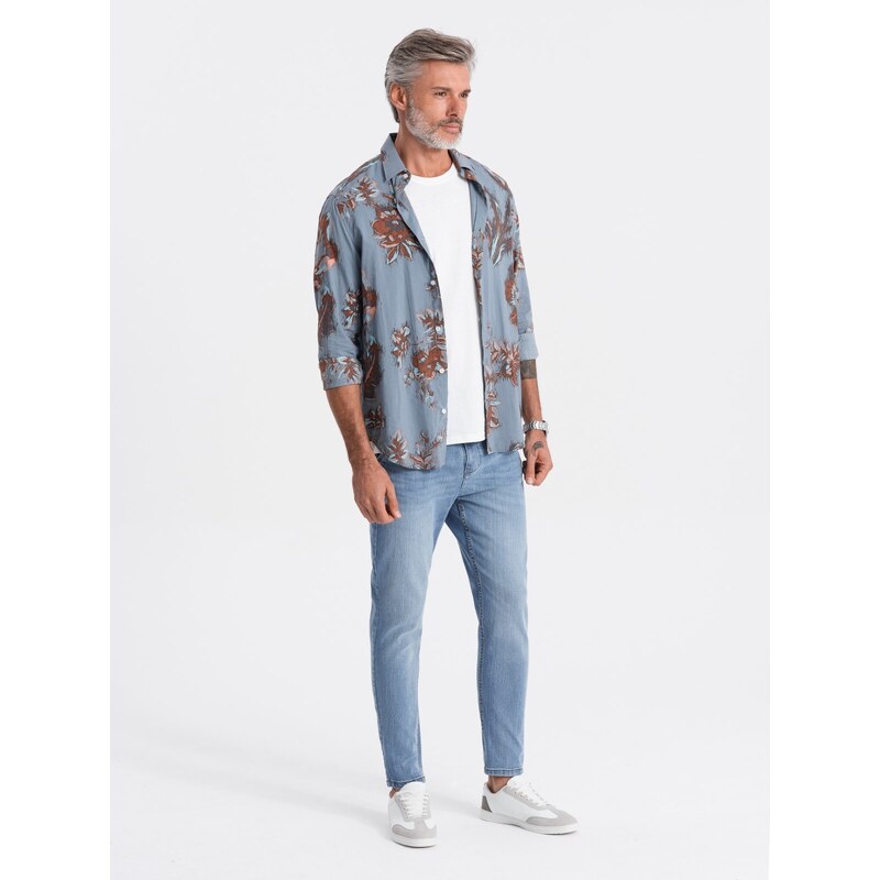 Ombre Clothing Pánské džínové kalhoty CARROT FIT - světle modré V2 OM-PADP-0117
