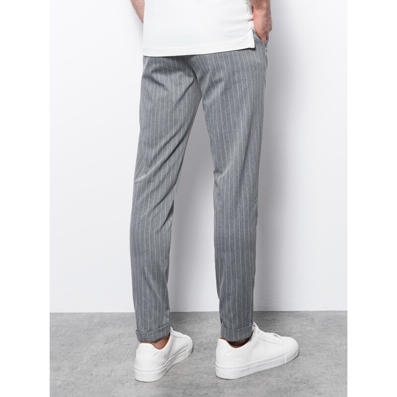Ombre Clothing Pánské kalhoty s elastickým pasem - tmavě šedé V1 OM-PACP-0130