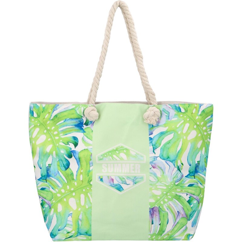 Jessica Prostorná plážová taška Tropy, světle zelená