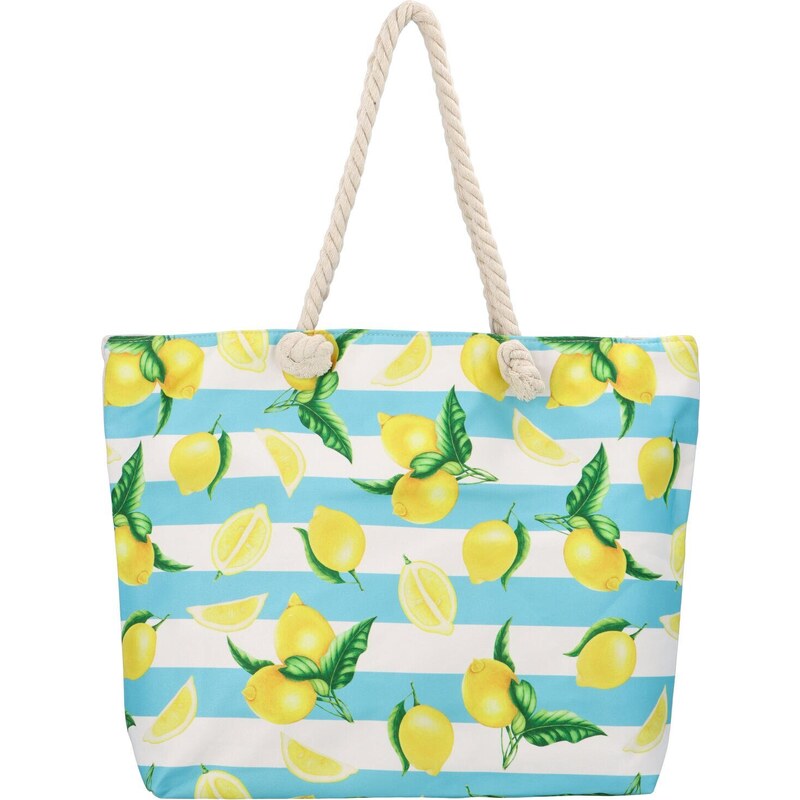 Jessica Textilní plážová taška Citronáda, citrón a modrý pruh