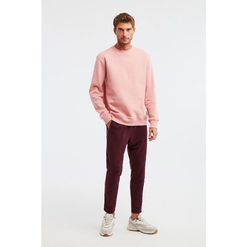 GRIMELANGE Travis Men's Soft Fabric Regular Fit Round Collar Pink Sweatshir
