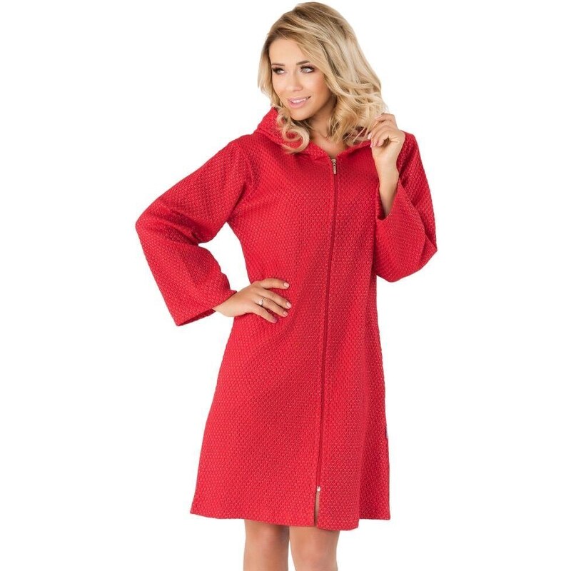 Wanmar Dámský bavlněný župan Azalka červený se zipem 84901234