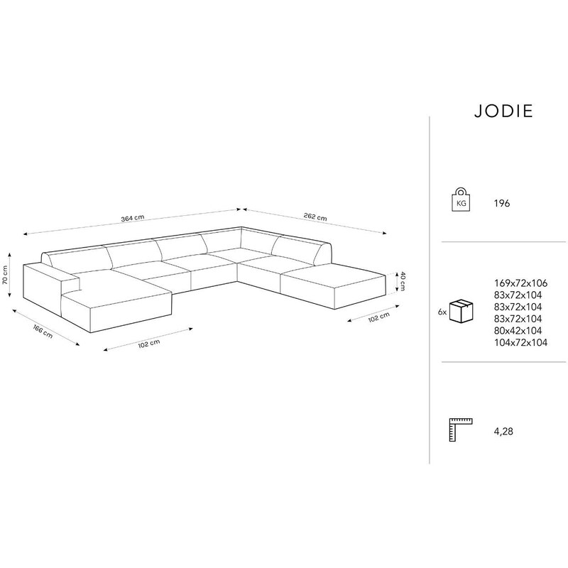 Lahvově zelená sametová pohovka do "U" MICADONI Jodie 364 cm, pravá