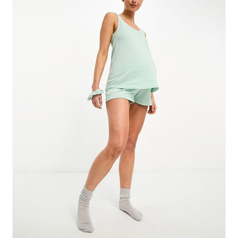 ASOS Maternity ASOS DESIGN Maternity exclusive mix & match cotton pyjama short in sage-Green