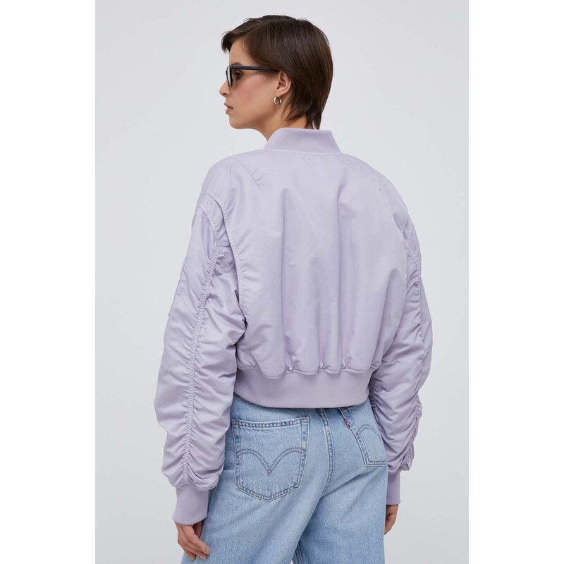 Bomber bunda Calvin Klein Jeans fialová barva, přechodná