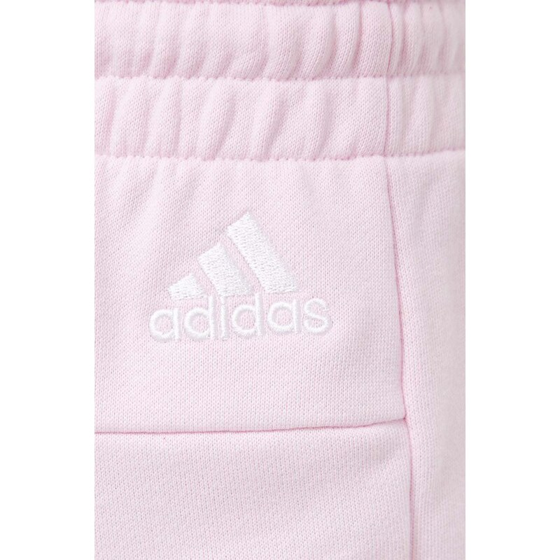 Bavlněné šortky adidas růžová barva, s potiskem, high waist, IC6877