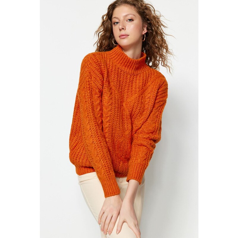 Trendyol Orange Soft Textured Standing Collar Knitwear Sweater