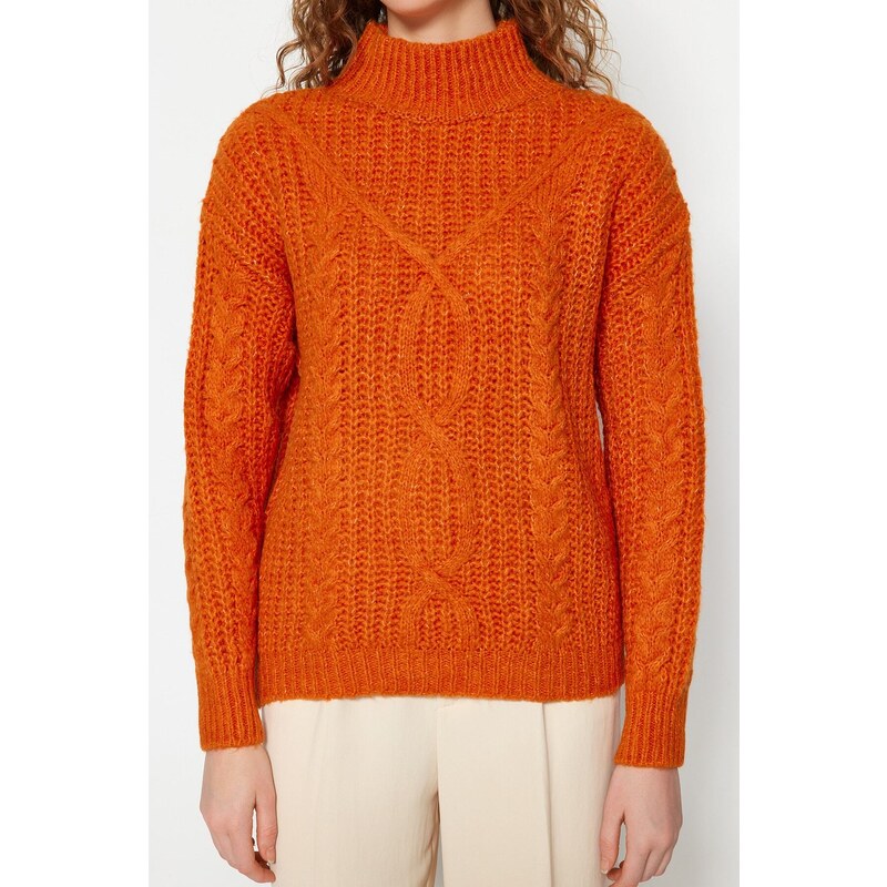 Trendyol Orange Soft Textured Standing Collar Knitwear Sweater