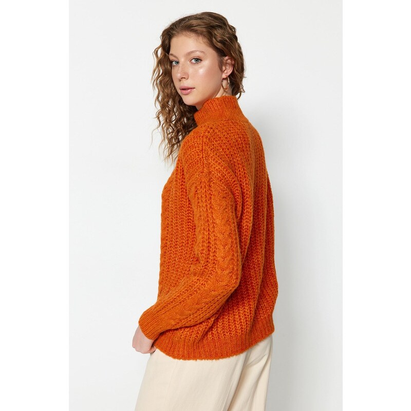 Trendyol Orange Soft Textured Standing Collar Knitwear Sweater