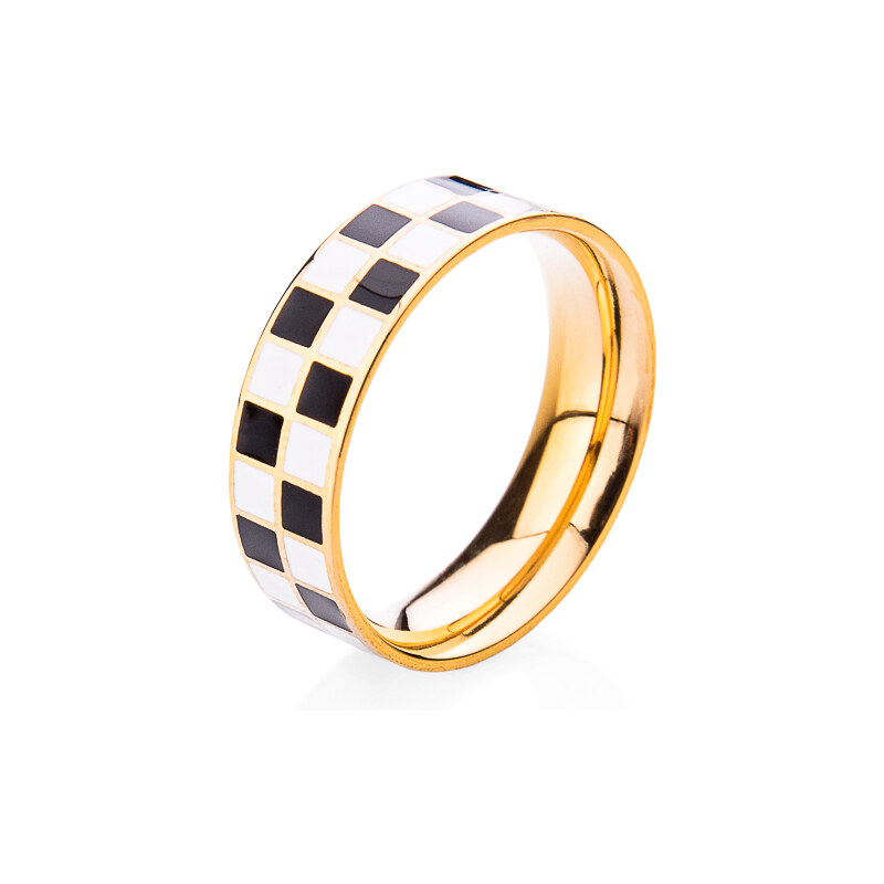 franco bene Pozlacený prsten se vzorem šachovnice