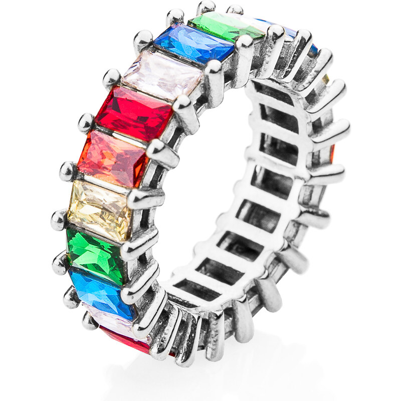 franco bene Stříbrný crystal prsten - barevný