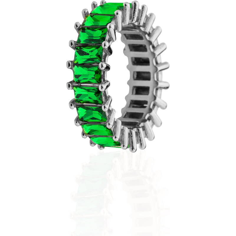 franco bene Stříbrný crystal prsten - zelený