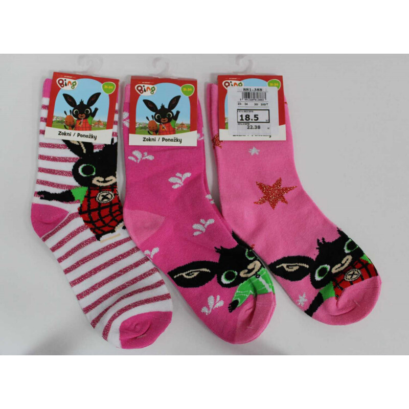 Setino Dívčí ponožky Bing - Růžový mix 3 ks