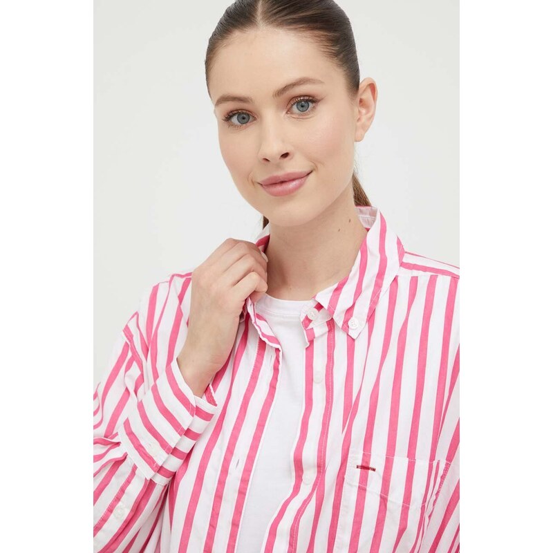 Košile Tommy Hilfiger růžová barva, relaxed, s klasickým límcem