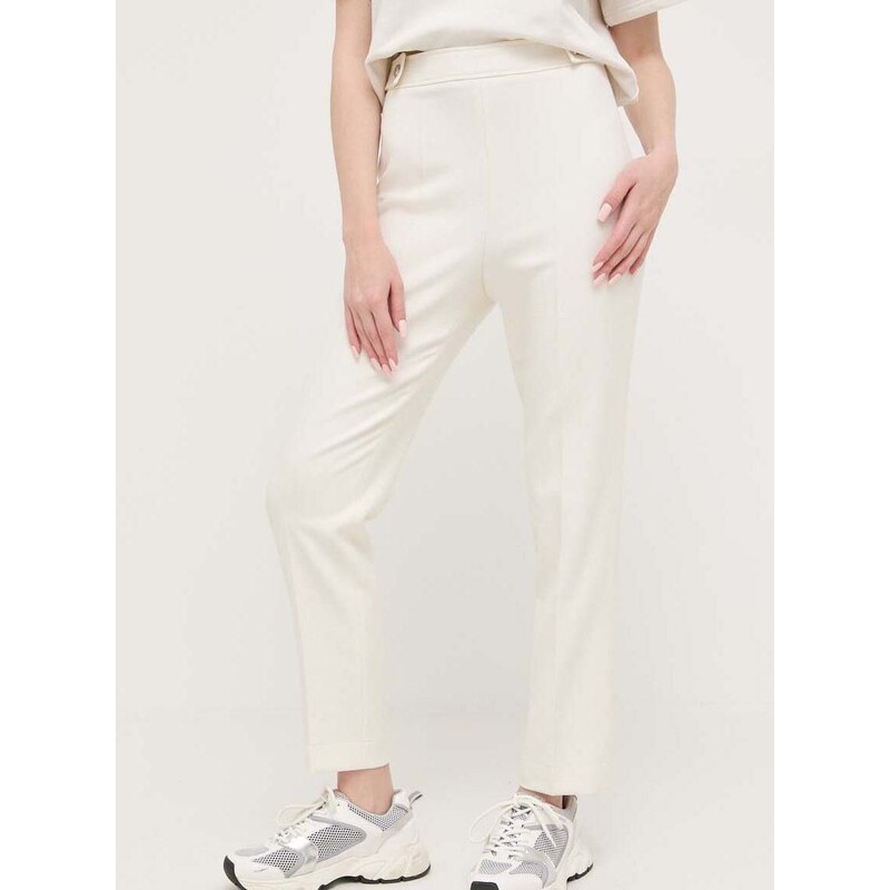 Kalhoty BOSS dámské, bílá barva, fason cargo, high waist