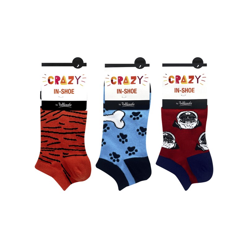Bellinda CRAZY IN-SHOE SOCKS 3x - Modern color low crazy socks unisex - orange - red - blue