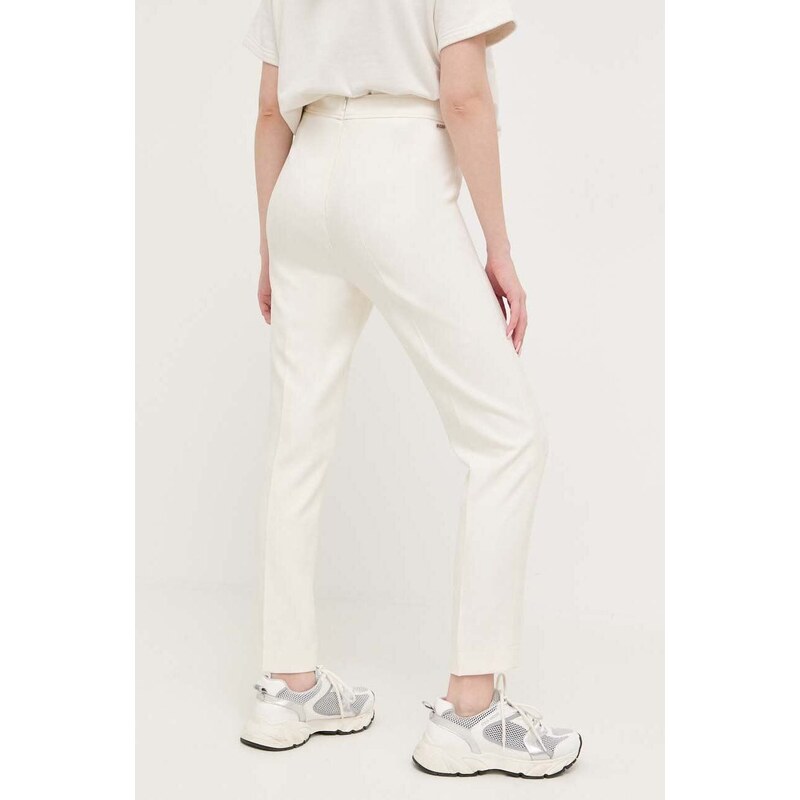 Kalhoty BOSS dámské, bílá barva, fason cargo, high waist