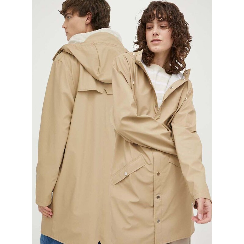 Nepromokavá bunda Rains 12020 Long Jacket béžová barva, přechodná, 12020.24-24Sand