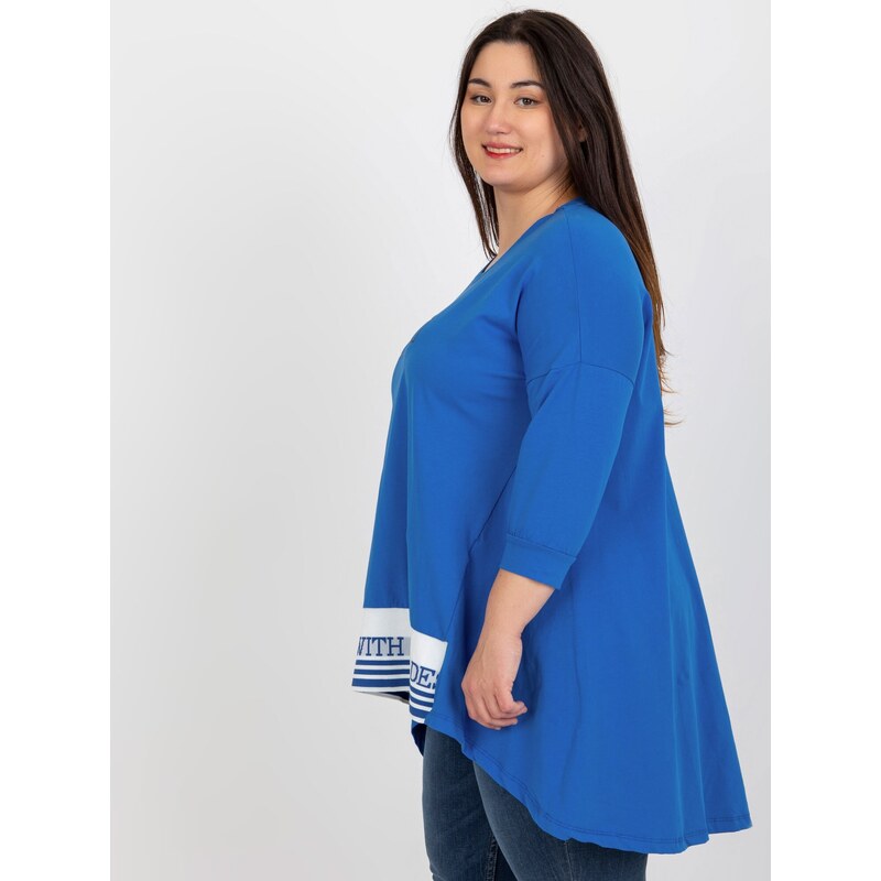 Fashionhunters Tmavě modrá asymetrická plus size tunika