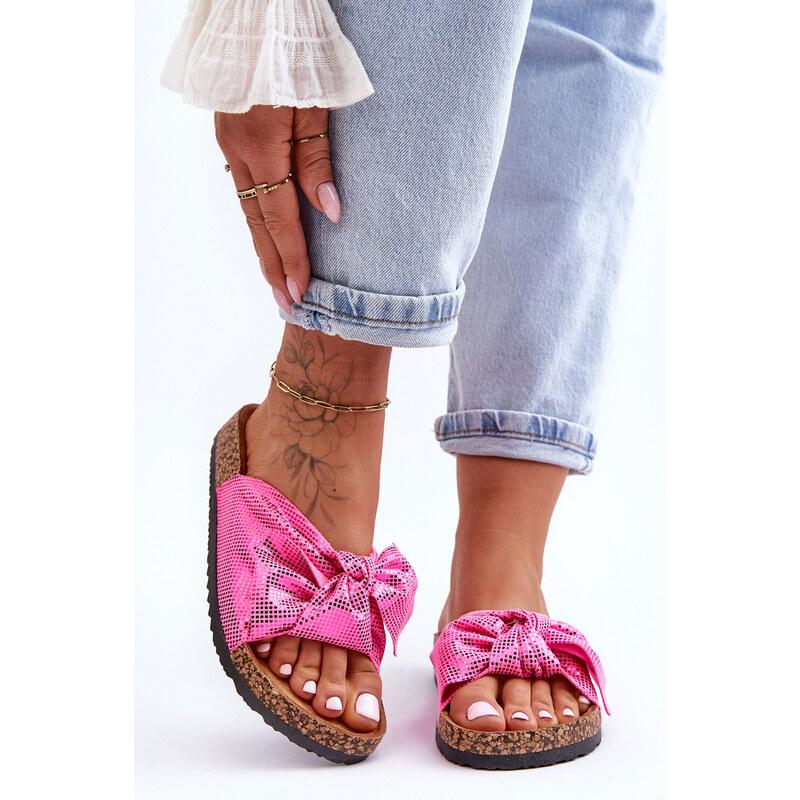Kesi Dámské pantofle s lesklou mašlí Růžová Cristina