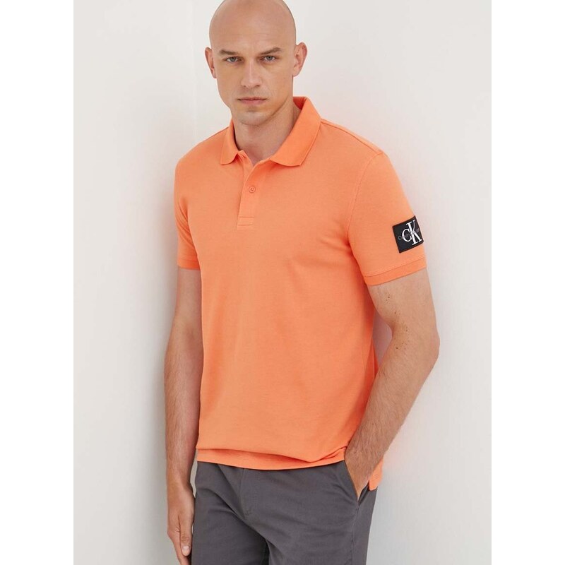 Bavlněné polo tričko Calvin Klein Jeans oranžová barva