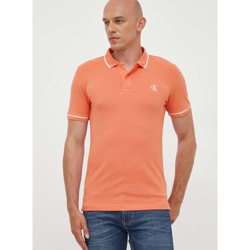 Polo tričko Calvin Klein Jeans oranžová barva